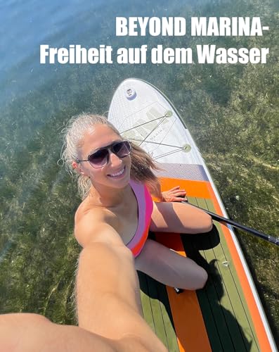 BEYOND MARINA SUP Board aufblasbar 320x81x15cm | Stand Up Paddle Board mit Sitz & 2-in-1 Paddel | Komplettset mit Pumpe, Rucksack & Leash