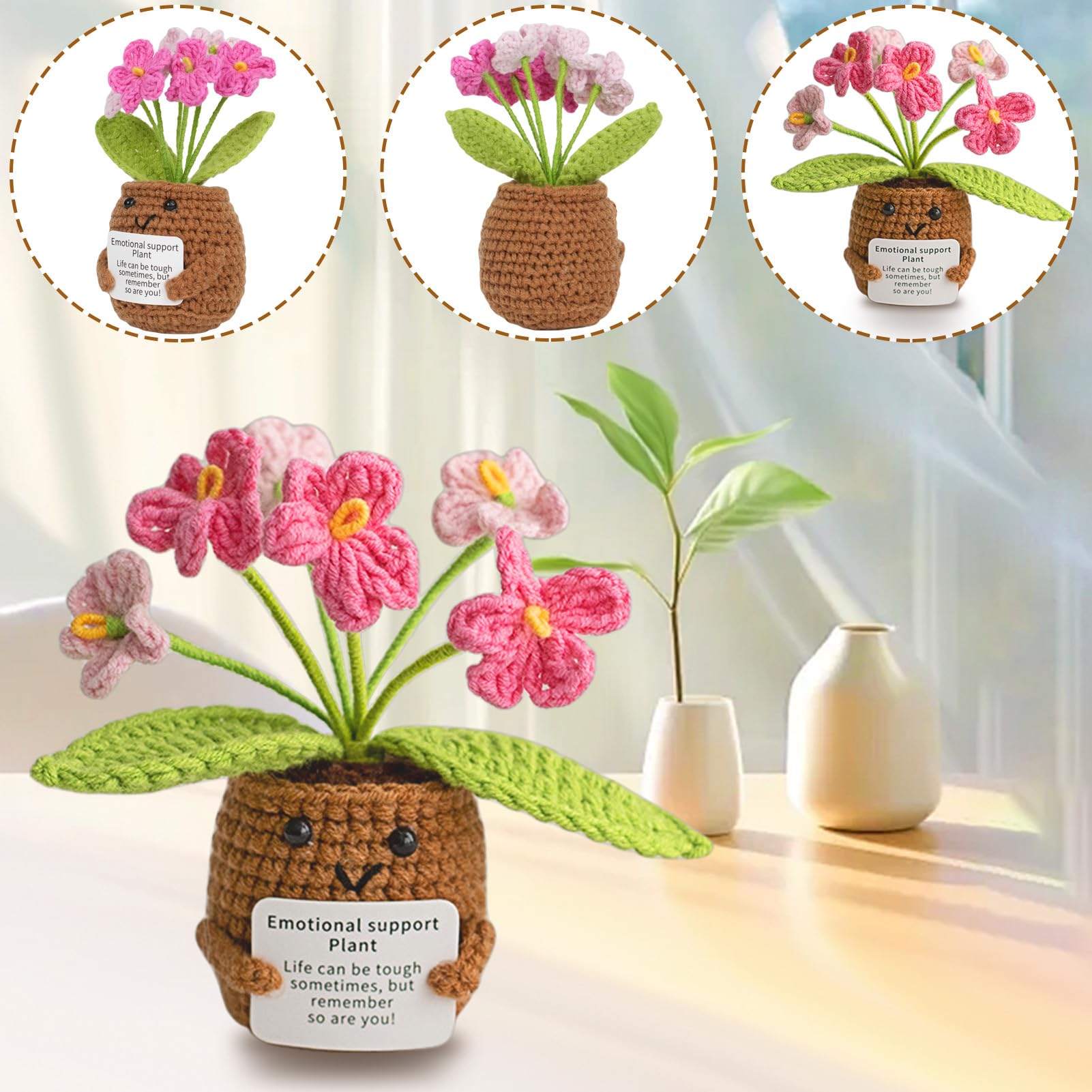 Aruigu Pocket Hug Vergissmeinnicht-Blumen - Positive Potato Kartoffel Serien Gehäkelte Glücksbringer Gute Besserung Genesungsgeschenke Geschenke
