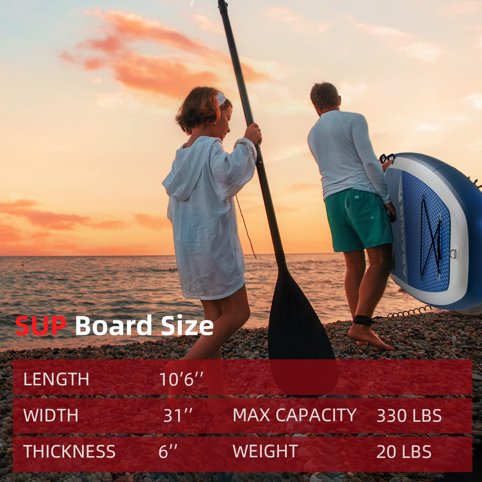 Abahub SUP Board aufblasbar 320×78×15 cm | Stand Up Paddle Board Set mit Paddel & Kajaksitz | Blau/Grün/Orange/Rot