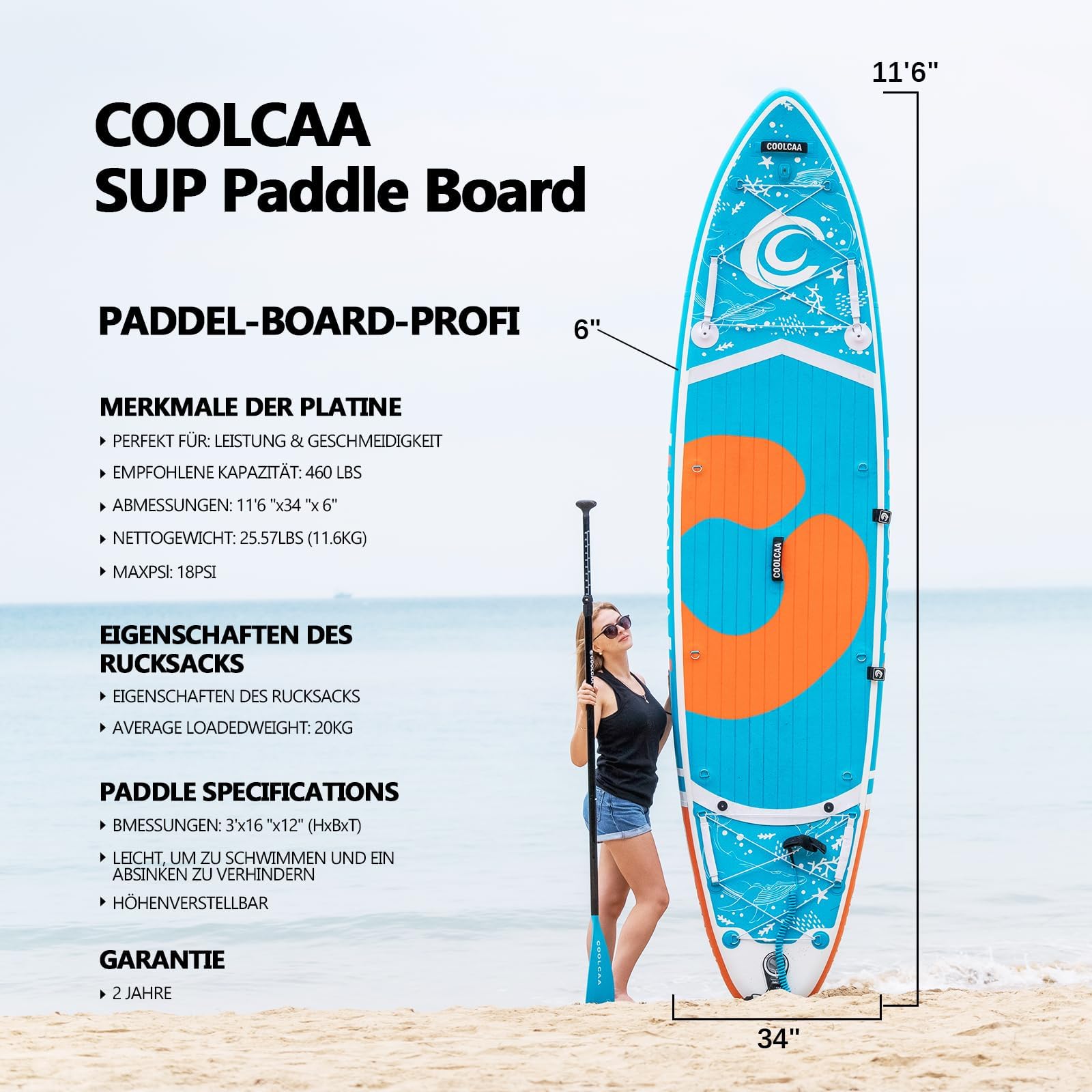 COOLCAA 354cmx86cmx15cm Stand Up Paddling Board mit Premium SUP Zubehör, Tragkraft bis 210kg, SUP Board für Erwachsene und Jugendliche Aller Niveaus
