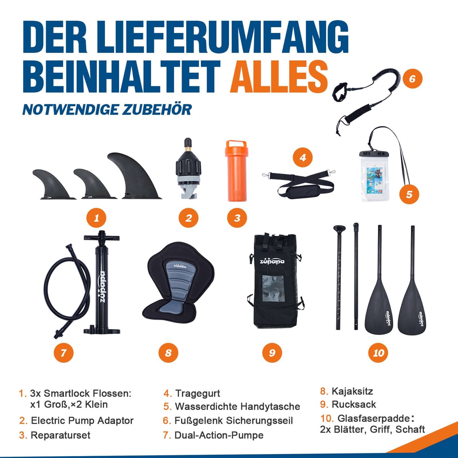 Zupapa 323cm Aufblasbare SUP Board Set| Stand Up Paddle Board mit Kajak Sitz | Komplettes Zubehör