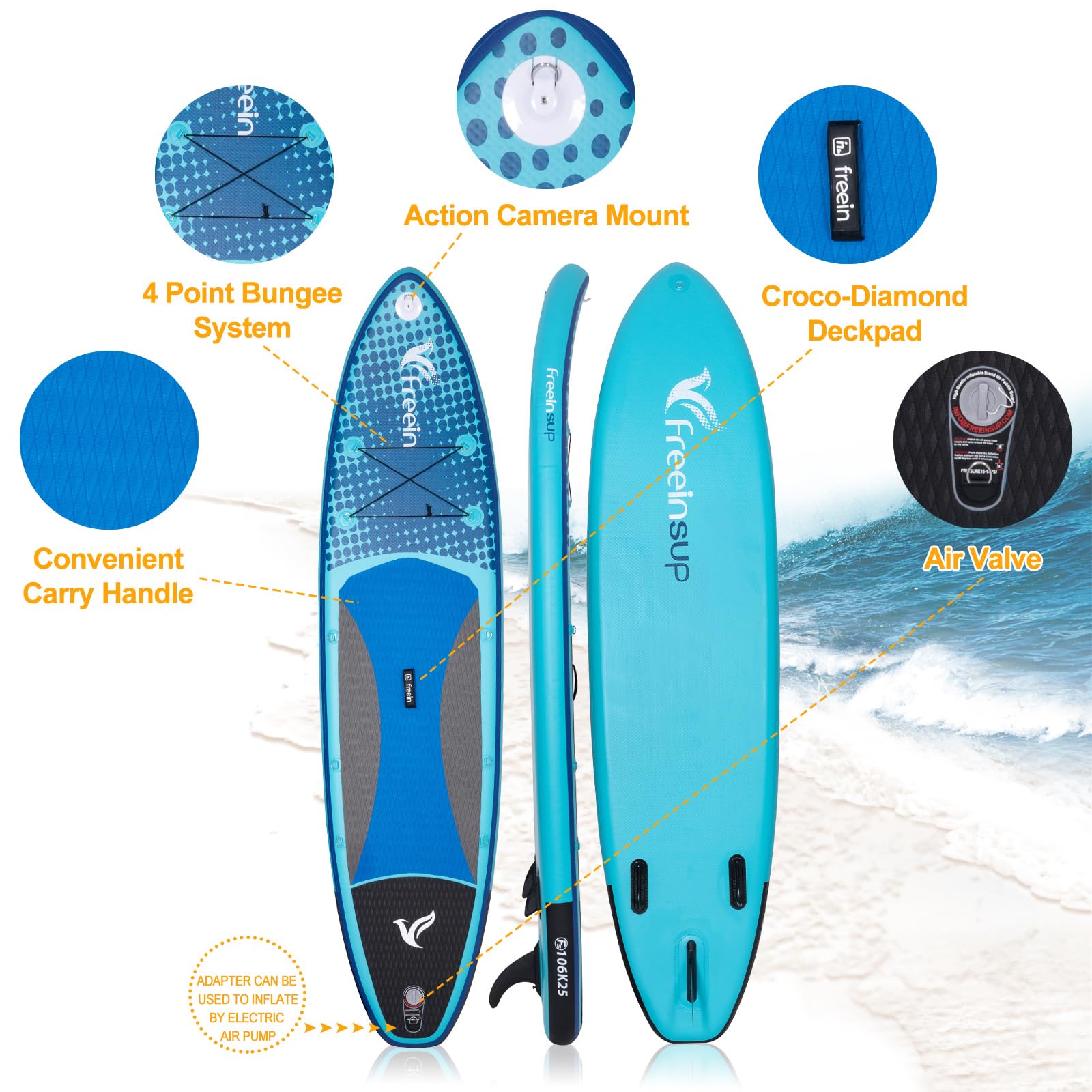 freein Kajak SUP Board Set aufblasbar 320x79x15cm (10’6’’) | Komplettset mit Kajaksitz, Kamerahalterung, Paddel, Fußschlaufe & Rucksack