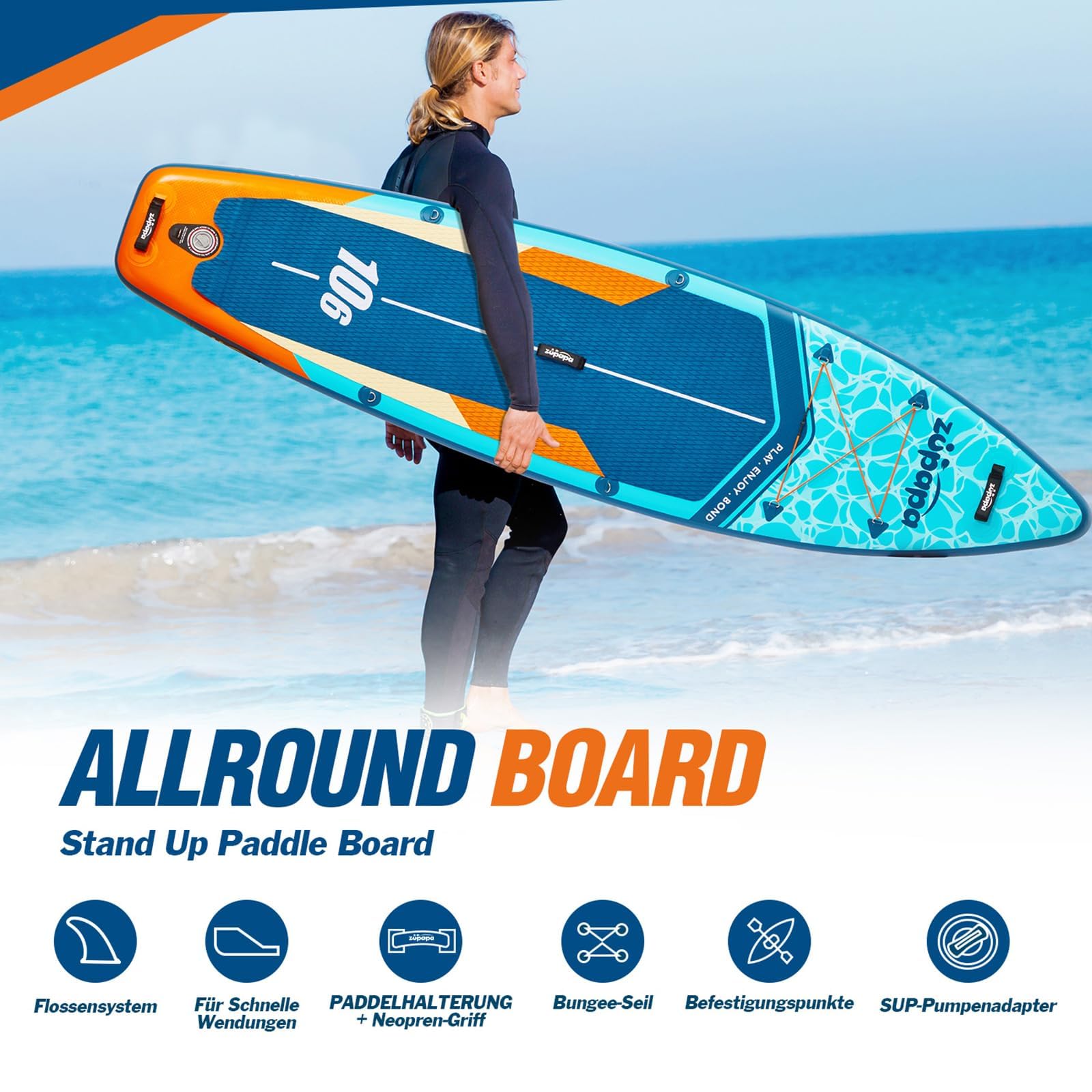 Zupapa 323cm Aufblasbare SUP Board Set| Stand Up Paddle Board mit Kajak Sitz | Komplettes Zubehör
