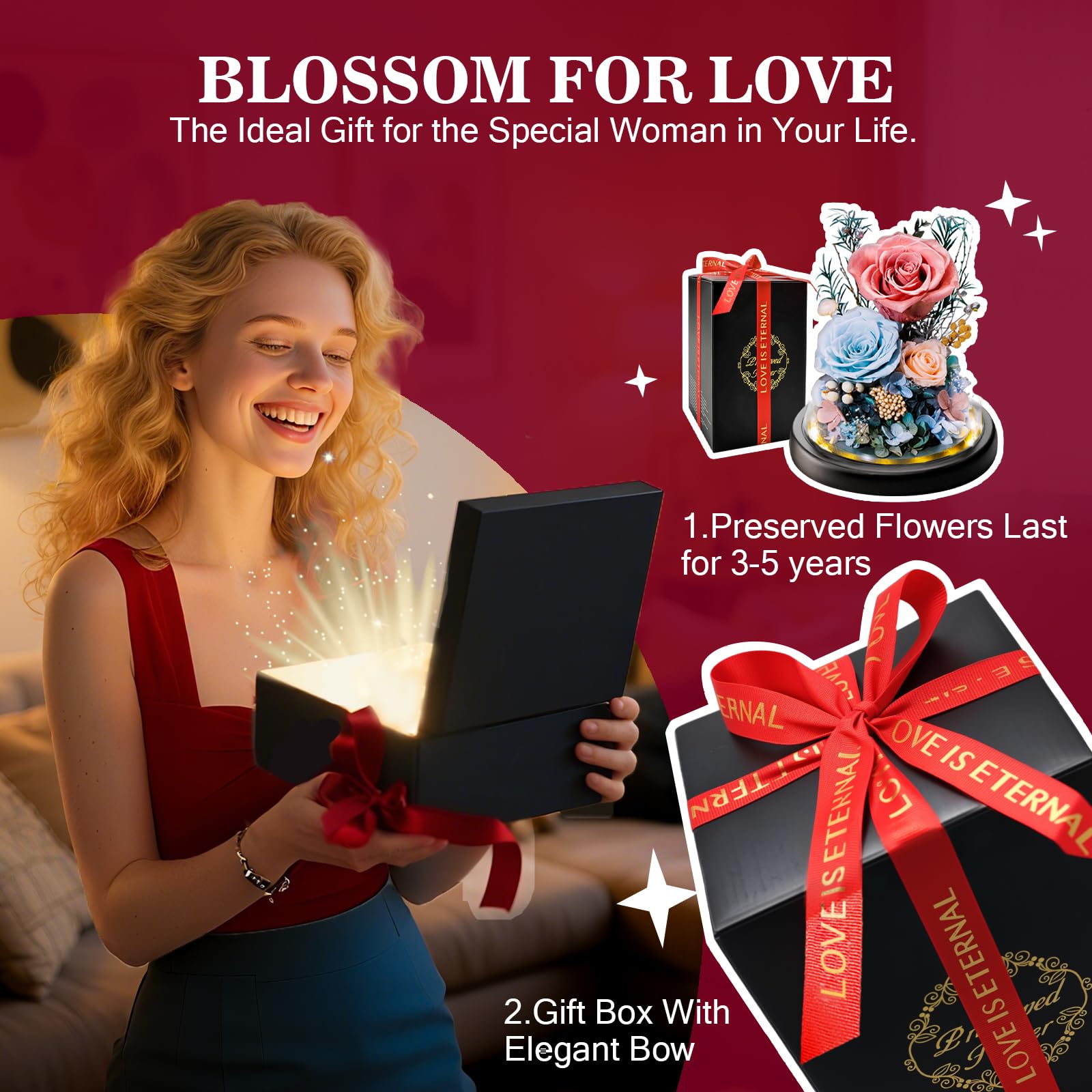 Ewige Rosa Rose im Glas I Romantisches Rose Geschenk für Sie I Infinity Blumen mit LED-Beleuchtung I Zeitloses Geschenk für Frau Freundin Mama Oma