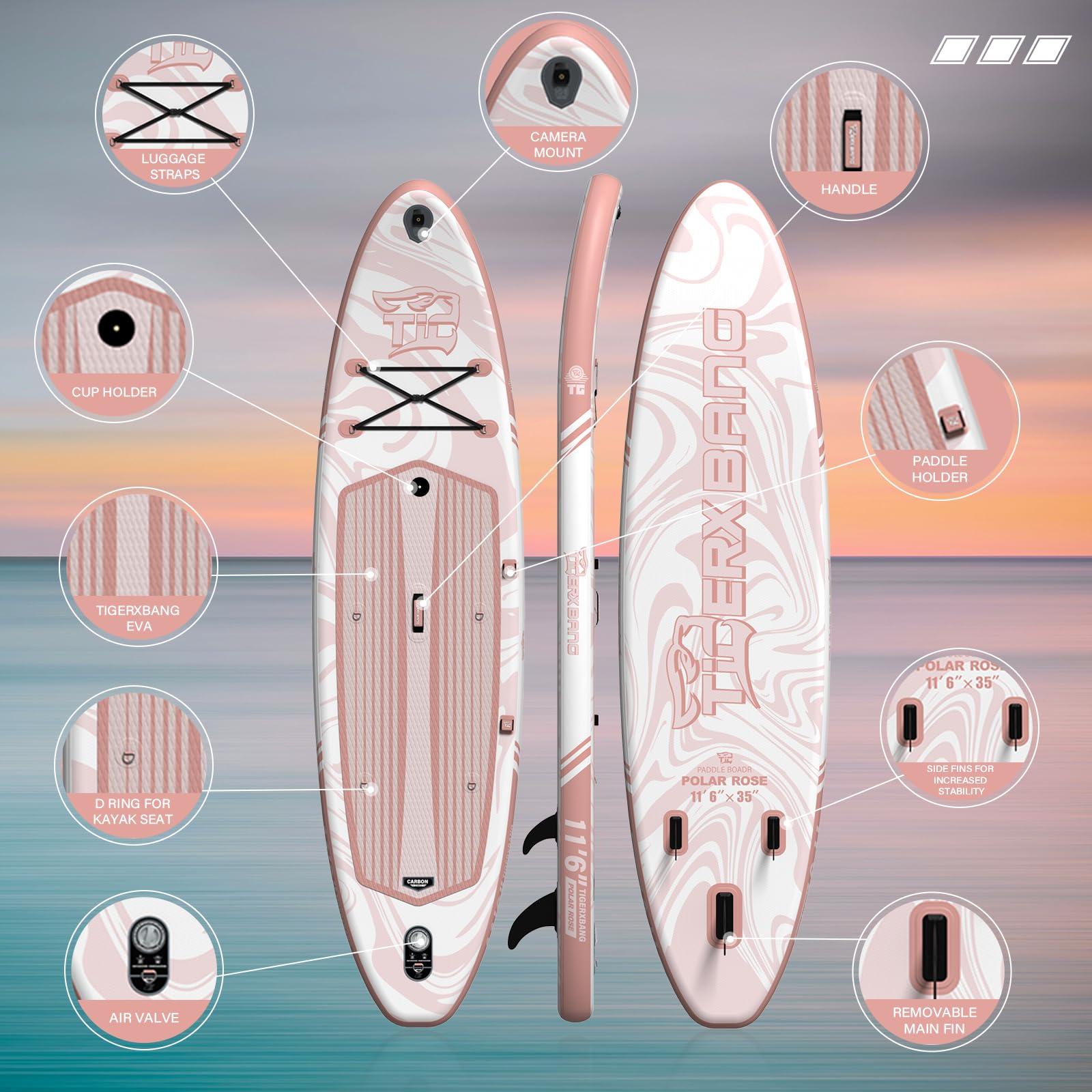 TIGERXBANG Aufblasbares Stand Up Paddle Board 353×89×15 cm – Premium großes SUP Set mit komplettem Zubehör | Vielseitiges Paddleboard