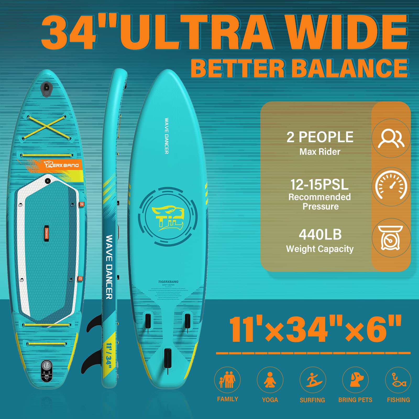 TIGERXBANG Aufblasbares Stand Up Paddle Board 335×86×15 cm – Premium SUP Set mit komplettem Zubehör | Vielseitiges Paddleboard für Erwachsene