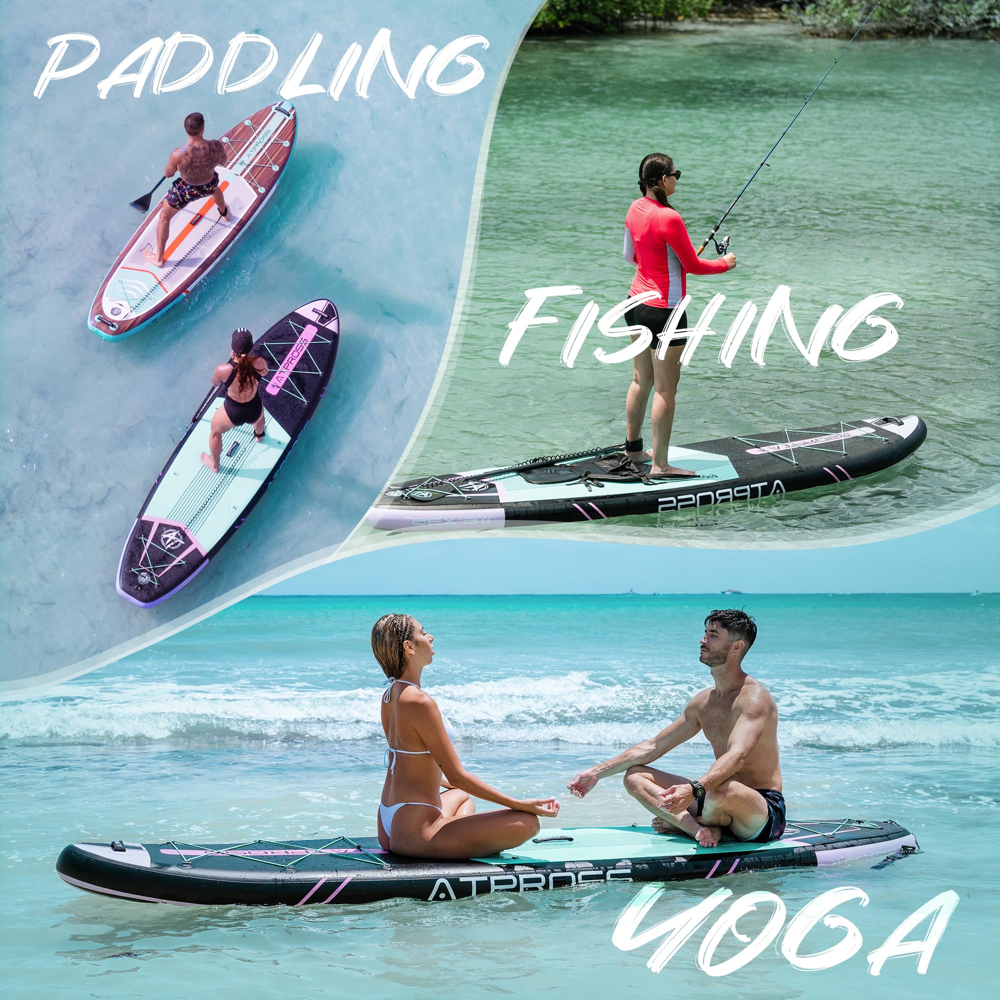 ATPROSS SUP Board aufblasbar 350x89x15cm, Extra breites Stand Up Paddle Board 200 kg, inkl. Zubehör & Rucksack,, Surfen, Kajak