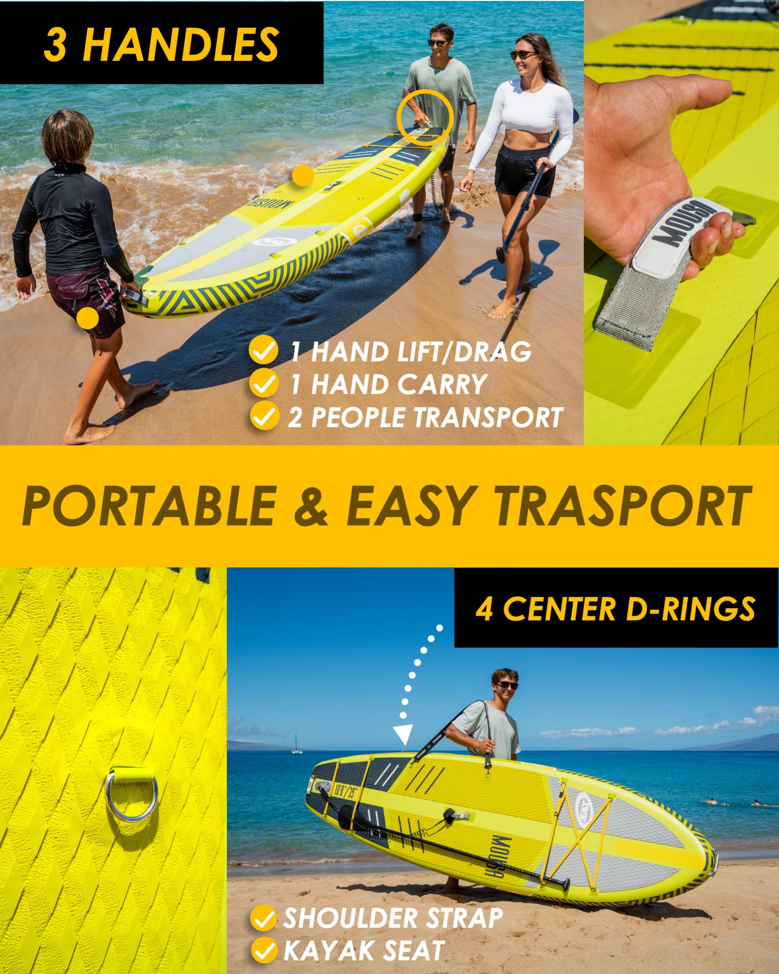 MOUSA Aufblasbares Stand Up Paddle Board 10'8 × 35'' | Extra Breites SUP für 2 Personen & Familien | Stabiles Allround-Paddleboard mit Anti-Rutsch