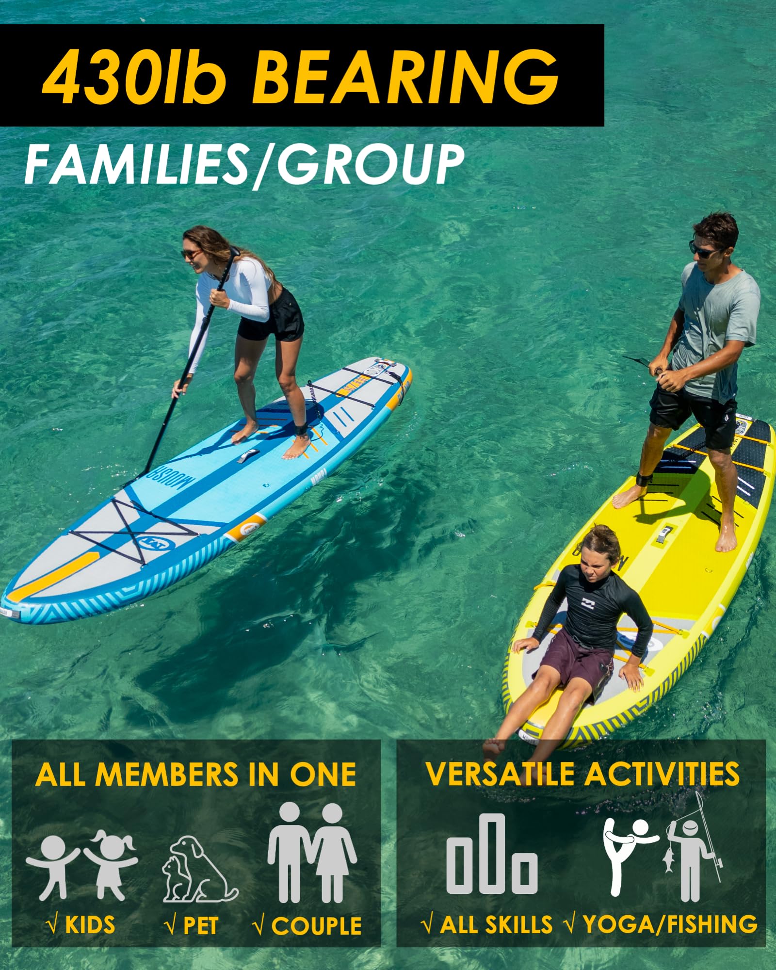 MOUSA Aufblasbares Stand Up Paddle Board 10'8 × 35'' | Extra Breites SUP für 2 Personen & Familien | Stabiles Allround-Paddleboard mit Anti-Rutsch