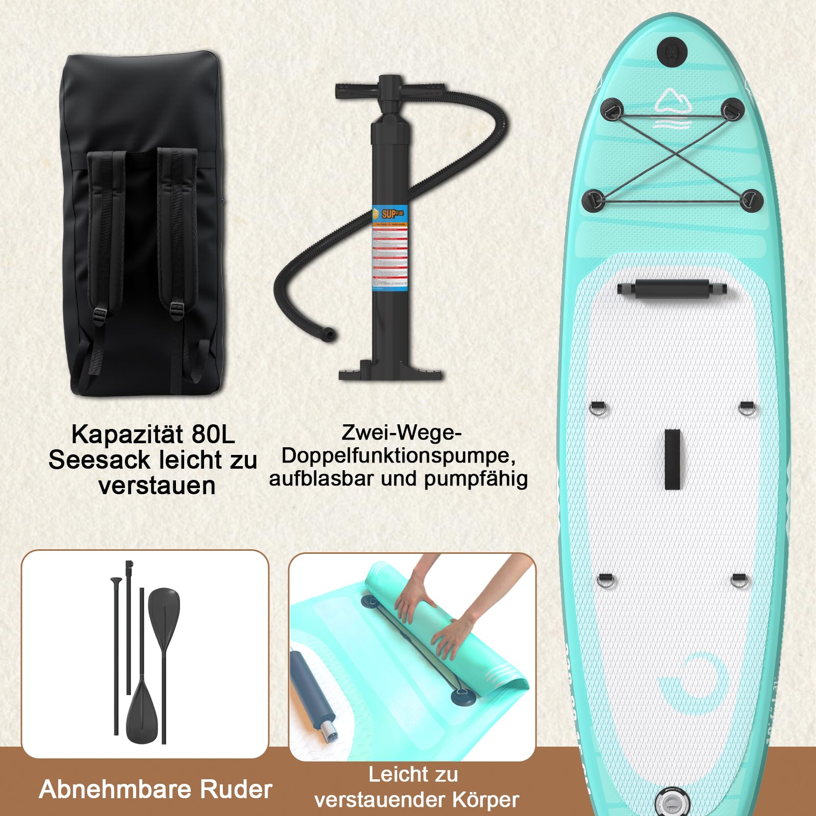 JUMMICO Aufblasbares Stand Up Paddle Board 320×80×15 cm | 2-in-1 SUP Board mit Sitz & Verstellbarem Paddel | Traglast bis 160 kg