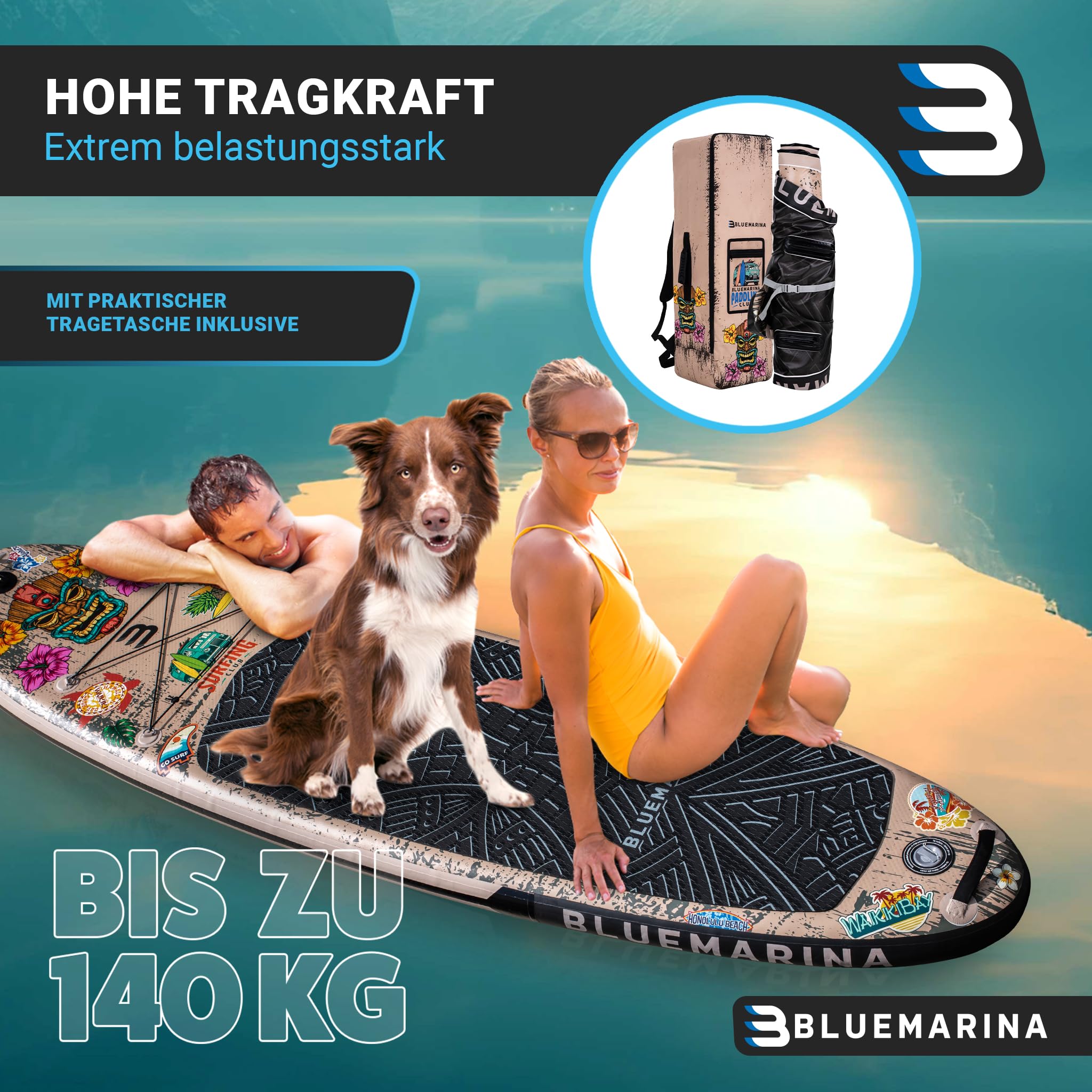 Bluemarina Stand Up Paddle Board aufblasbar | 𝟓 𝐉𝐀𝐇𝐑𝐄 𝐆𝐀𝐑𝐀𝐍𝐓𝐈𝐄 - 140 kg Tragkraft - 325x86x15 cm - Stand Up Paddling