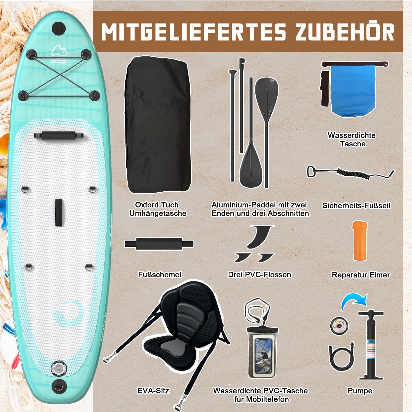 JUMMICO Aufblasbares Stand Up Paddle Board 320×80×15 cm | 2-in-1 SUP Board mit Sitz & Verstellbarem Paddel | Traglast bis 160 kg