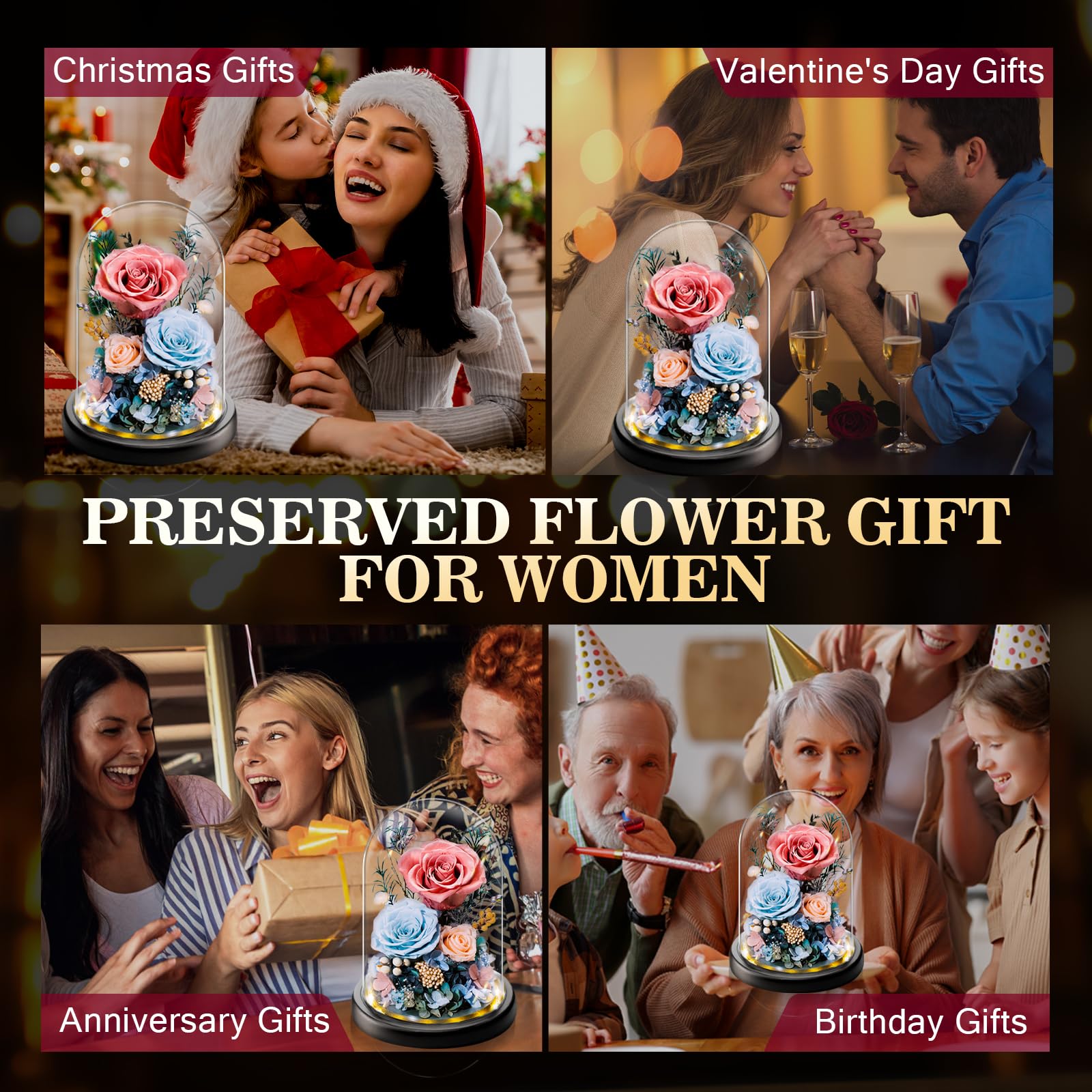 Ewige Rosa Rose im Glas I Romantisches Rose Geschenk für Sie I Infinity Blumen mit LED-Beleuchtung I Zeitloses Geschenk für Frau Freundin Mama Oma
