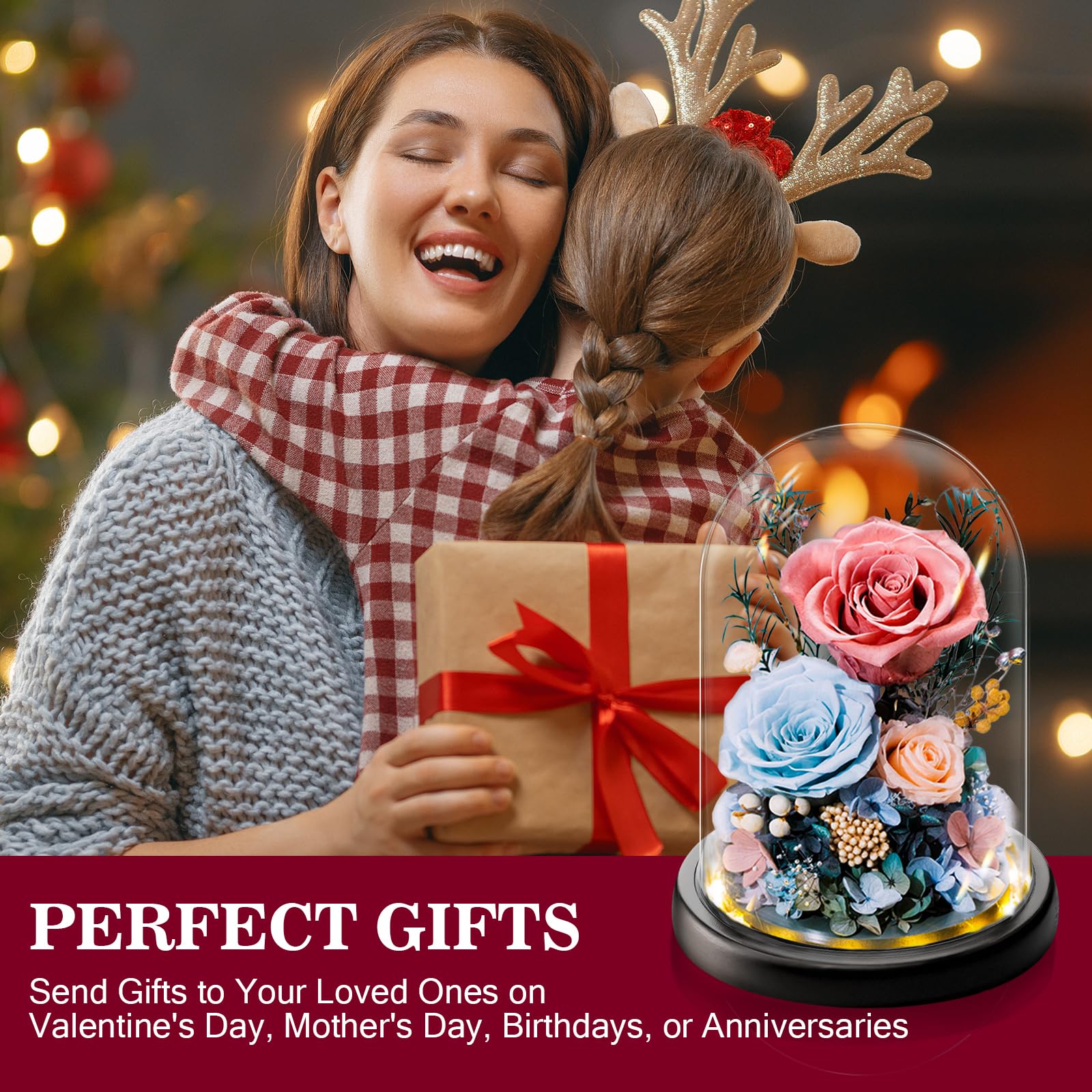 Ewige Rosa Rose im Glas I Romantisches Rose Geschenk für Sie I Infinity Blumen mit LED-Beleuchtung I Zeitloses Geschenk für Frau Freundin Mama Oma