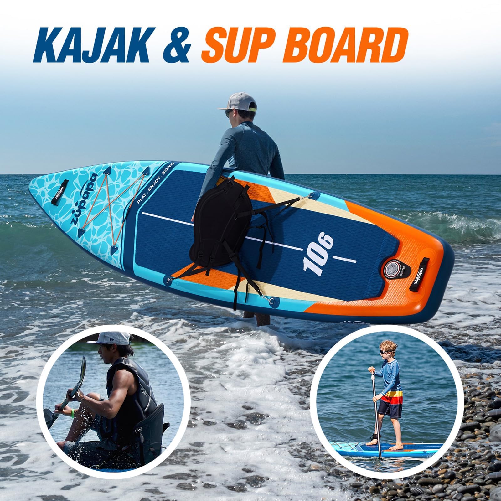 Zupapa 323cm Aufblasbare SUP Board Set| Stand Up Paddle Board mit Kajak Sitz | Komplettes Zubehör