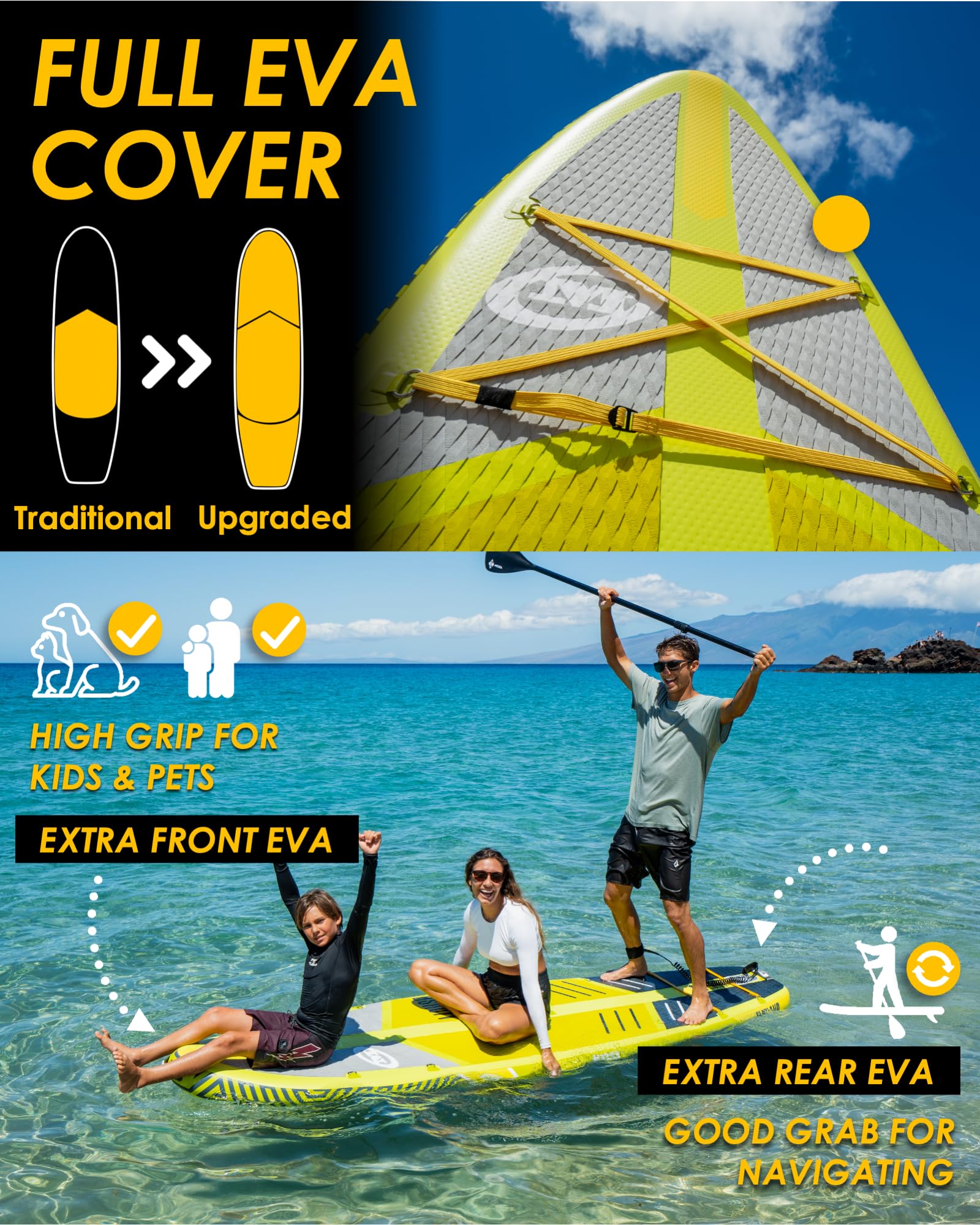 MOUSA Aufblasbares Stand Up Paddle Board 10'8 × 35'' | Extra Breites SUP für 2 Personen & Familien | Stabiles Allround-Paddleboard mit Anti-Rutsch