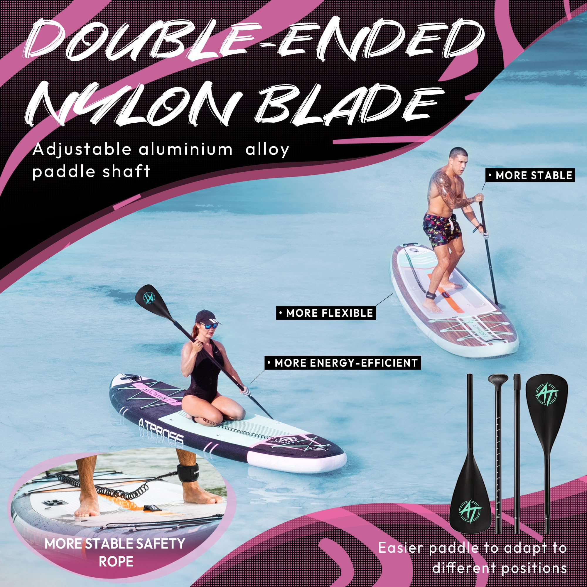 ATPROSS SUP Board aufblasbar 350x89x15cm, Extra breites Stand Up Paddle Board 200 kg, inkl. Zubehör & Rucksack,, Surfen, Kajak