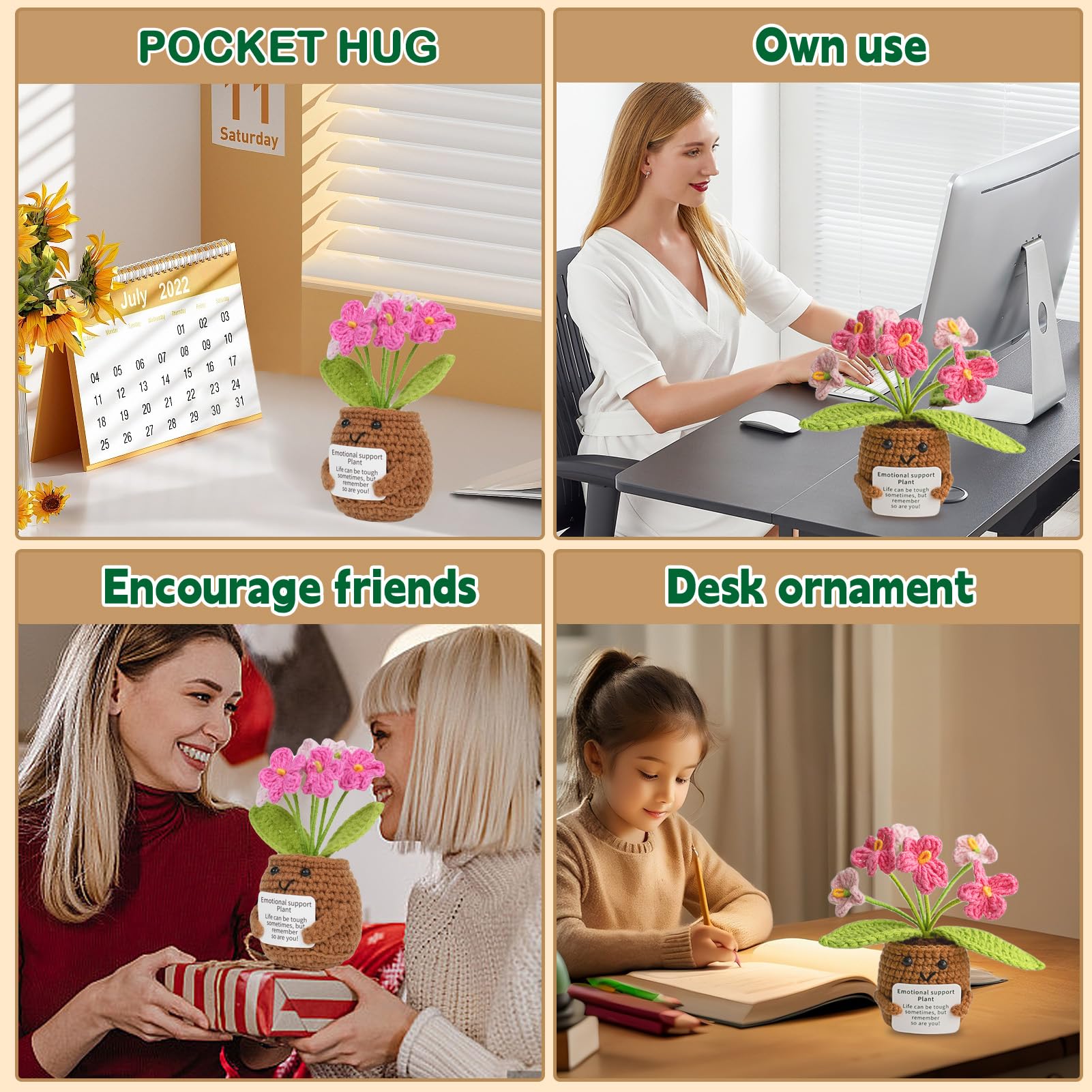 Aruigu Pocket Hug Vergissmeinnicht-Blumen - Positive Potato Kartoffel Serien Gehäkelte Glücksbringer Gute Besserung Genesungsgeschenke Geschenke