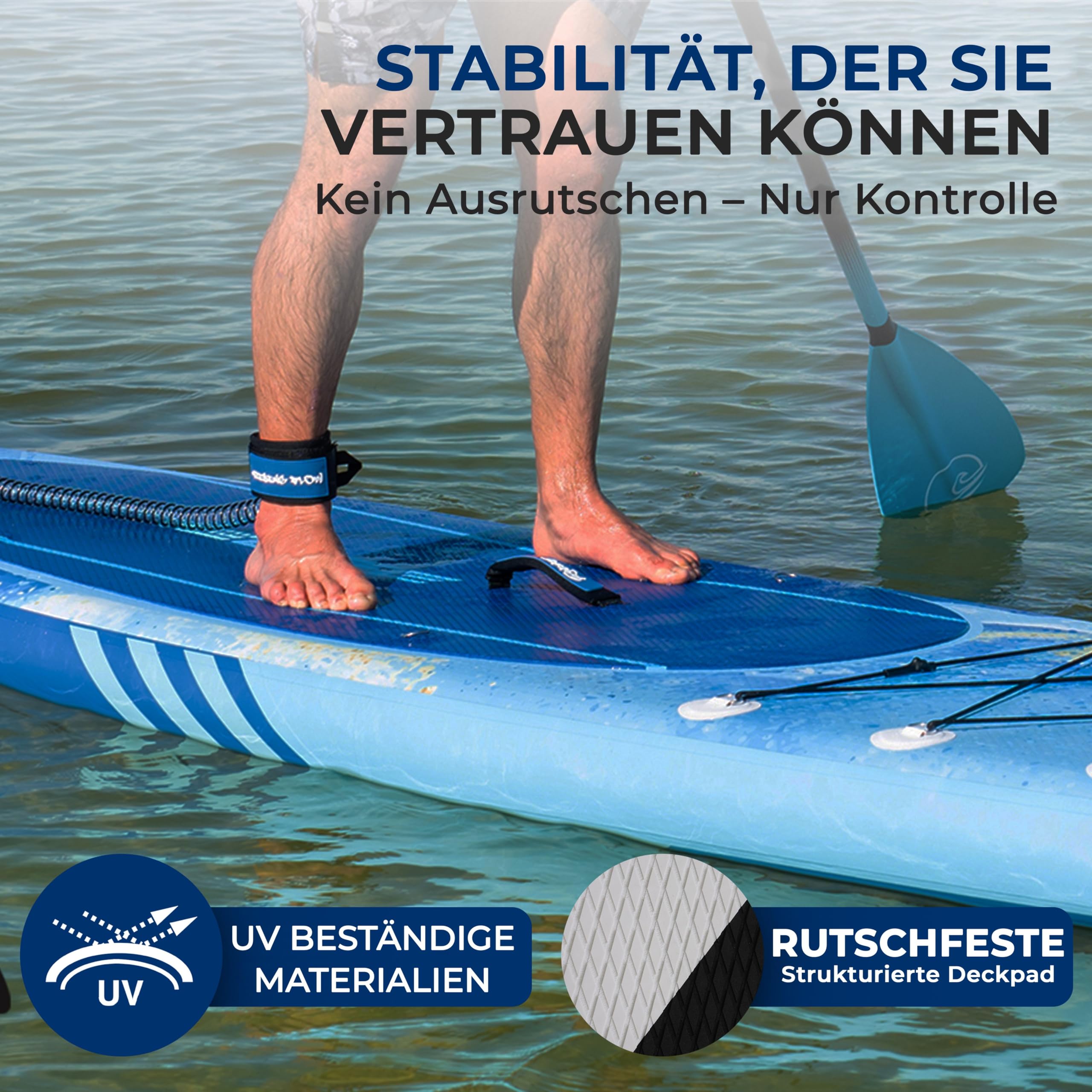 SereneLife Aufblasbares Stand Up Paddle Board Set | Komplettes SUP-Set mit Paddel, Pumpe, Sicherheitsleine, Finne & Rucksack