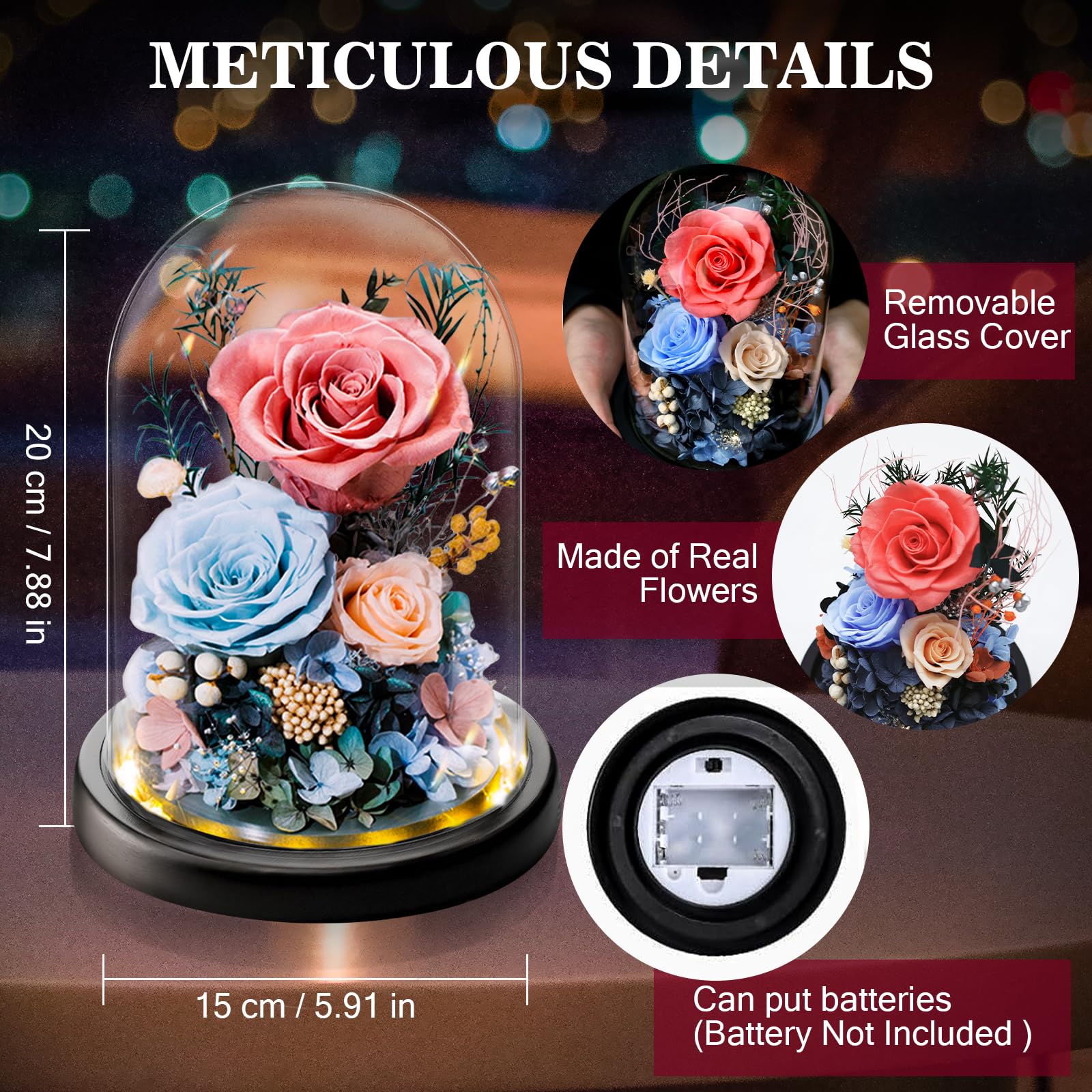 Ewige Rosa Rose im Glas I Romantisches Rose Geschenk für Sie I Infinity Blumen mit LED-Beleuchtung I Zeitloses Geschenk für Frau Freundin Mama Oma