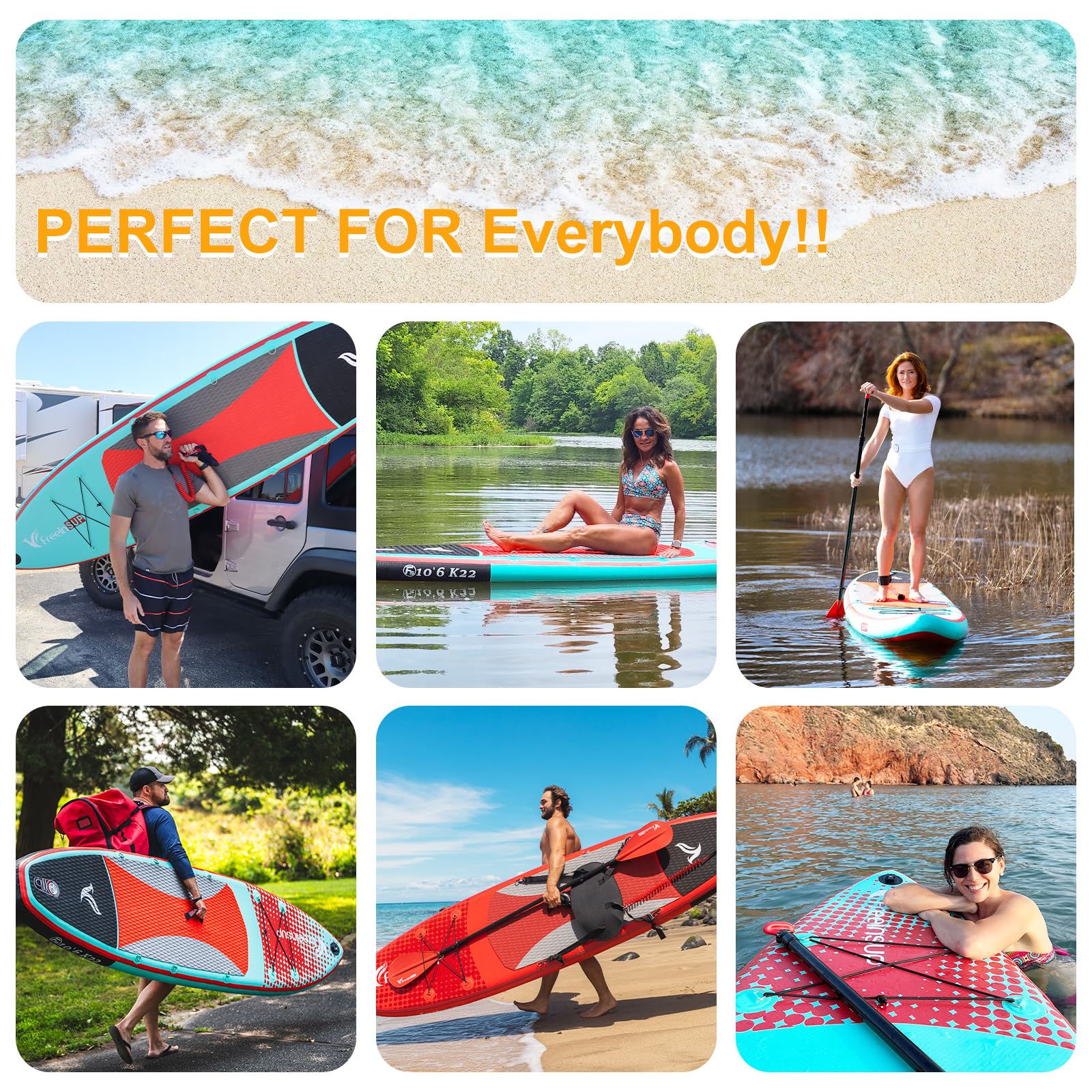 freein Kajak SUP Board Set aufblasbar 320x79x15cm (10’6’’) | Komplettset mit Kajaksitz, Kamerahalterung, Paddel, Fußschlaufe & Rucksack