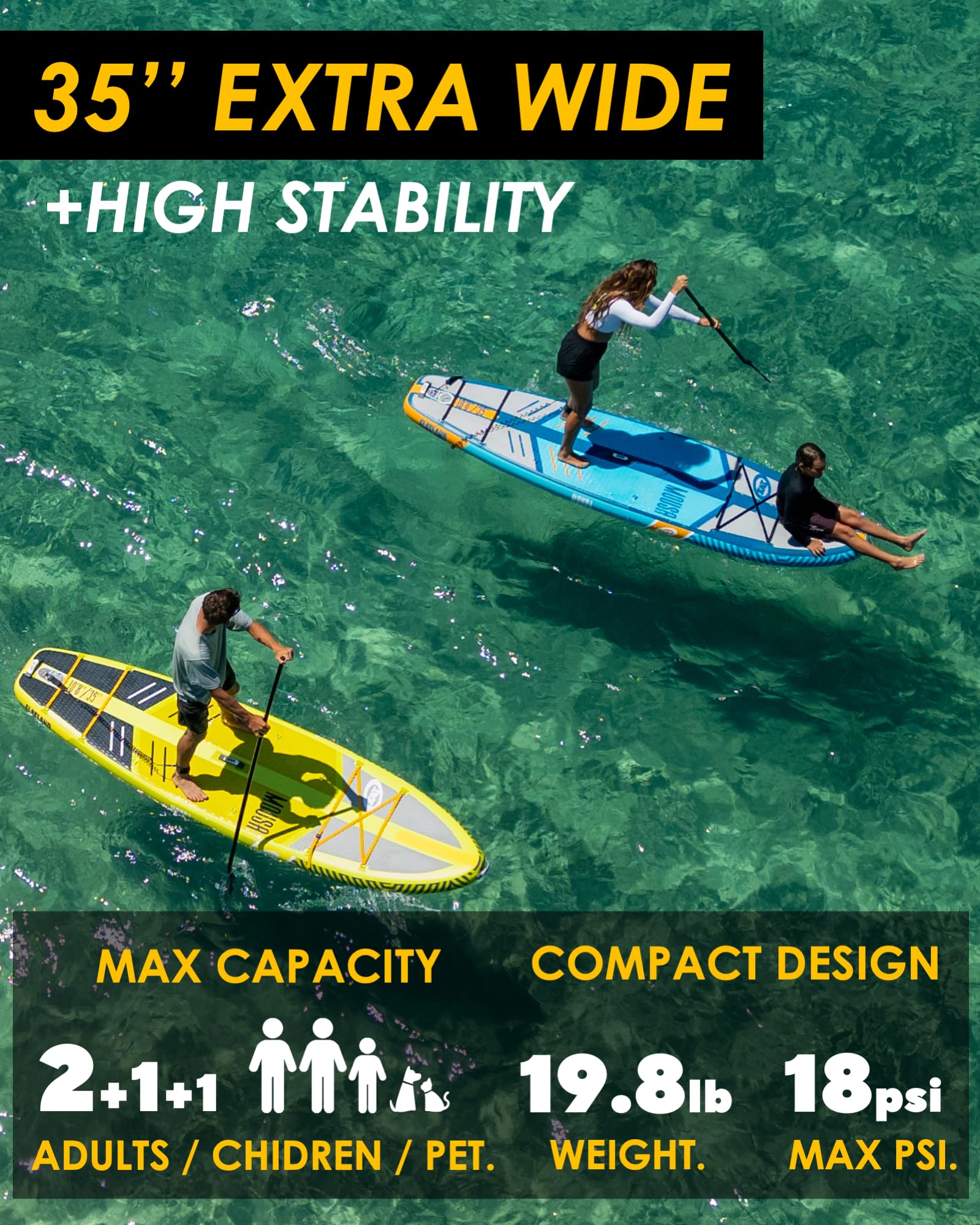 MOUSA Aufblasbares Stand Up Paddle Board 10'8 × 35'' | Extra Breites SUP für 2 Personen & Familien | Stabiles Allround-Paddleboard mit Anti-Rutsch
