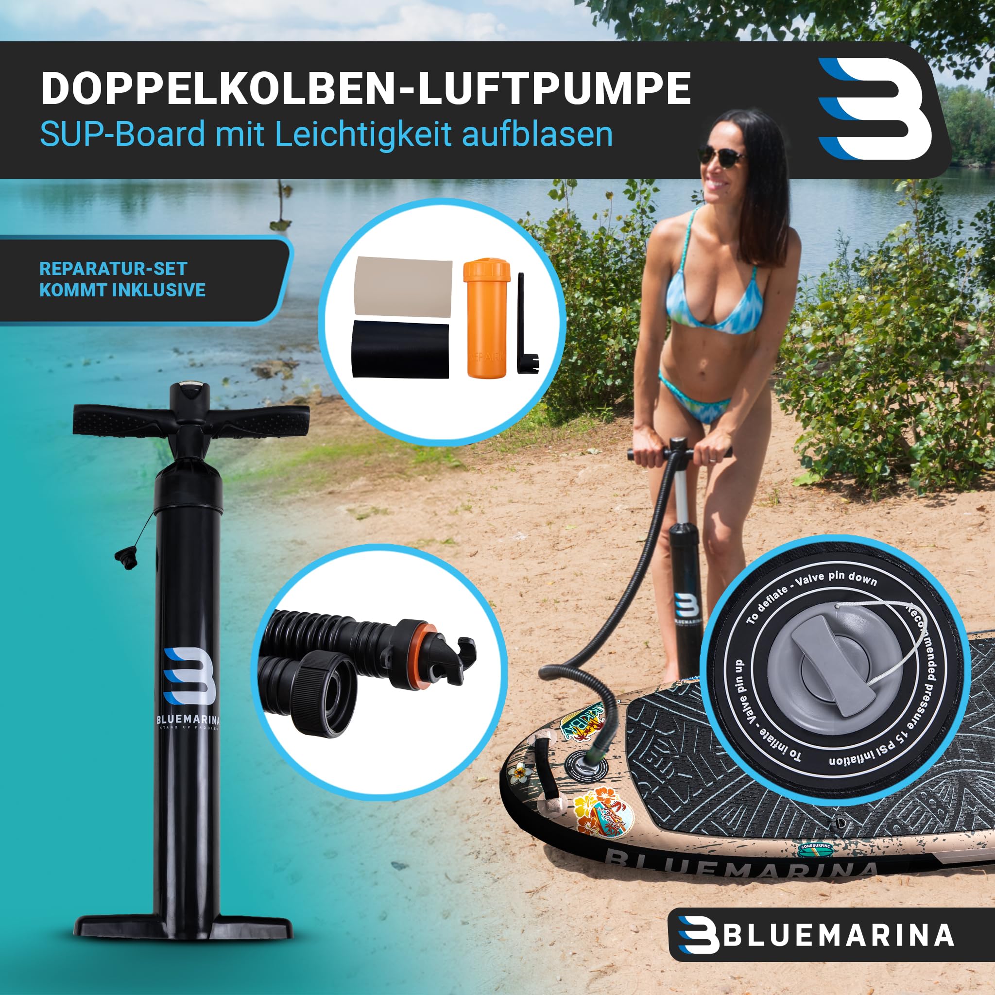 Bluemarina Stand Up Paddle Board aufblasbar | 𝟓 𝐉𝐀𝐇𝐑𝐄 𝐆𝐀𝐑𝐀𝐍𝐓𝐈𝐄 - 140 kg Tragkraft - 325x86x15 cm - Stand Up Paddling