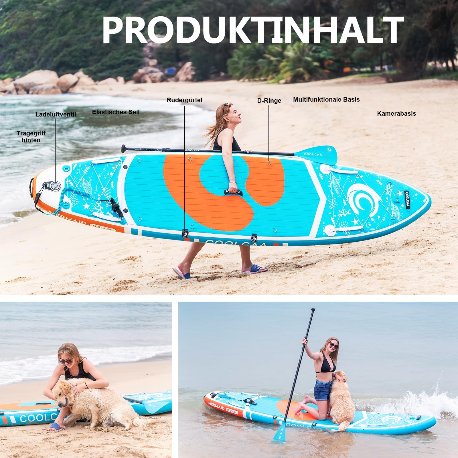 COOLCAA 354cmx86cmx15cm Stand Up Paddling Board mit Premium SUP Zubehör, Tragkraft bis 210kg, SUP Board für Erwachsene und Jugendliche Aller Niveaus