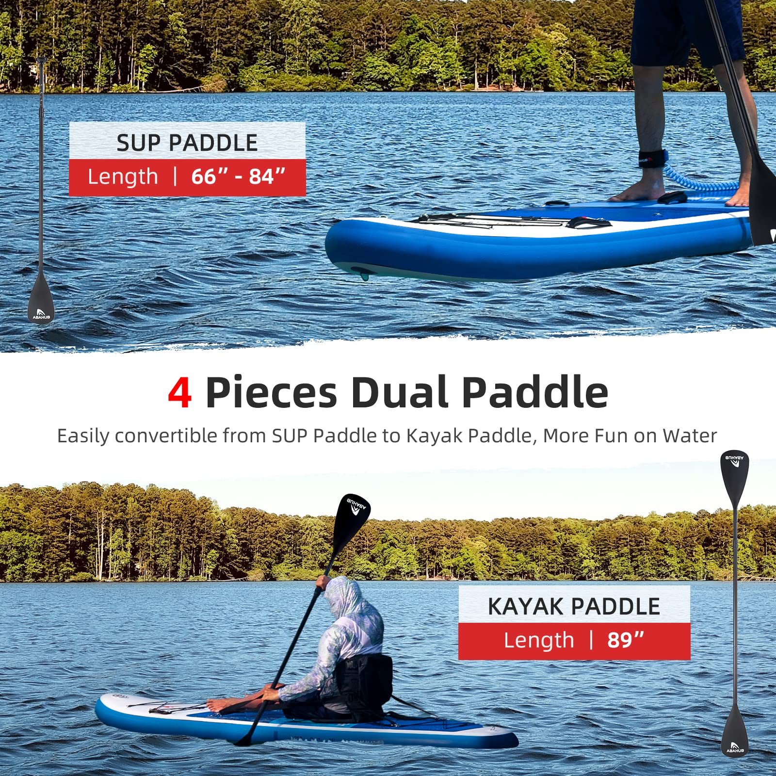 Abahub SUP Board aufblasbar 320×78×15 cm | Stand Up Paddle Board Set mit Paddel & Kajaksitz | Blau/Grün/Orange/Rot