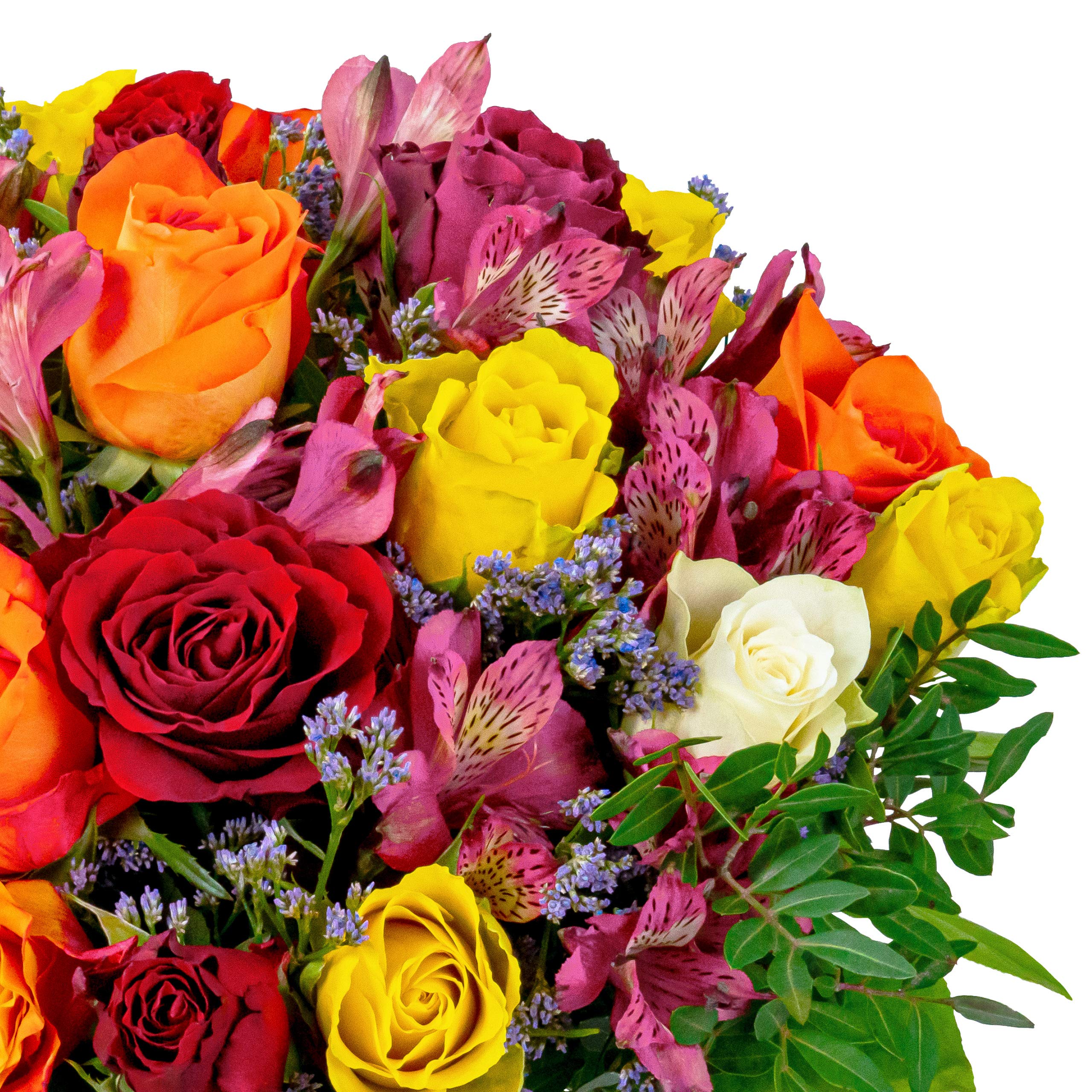Blumenstrauß Farbtraum, Bunter mit Rosen, Inkalilien und Statice, 7-Tage-Frischegarantie, Qualität vom Floristen, handgebunden, perfekte Geschenkidee