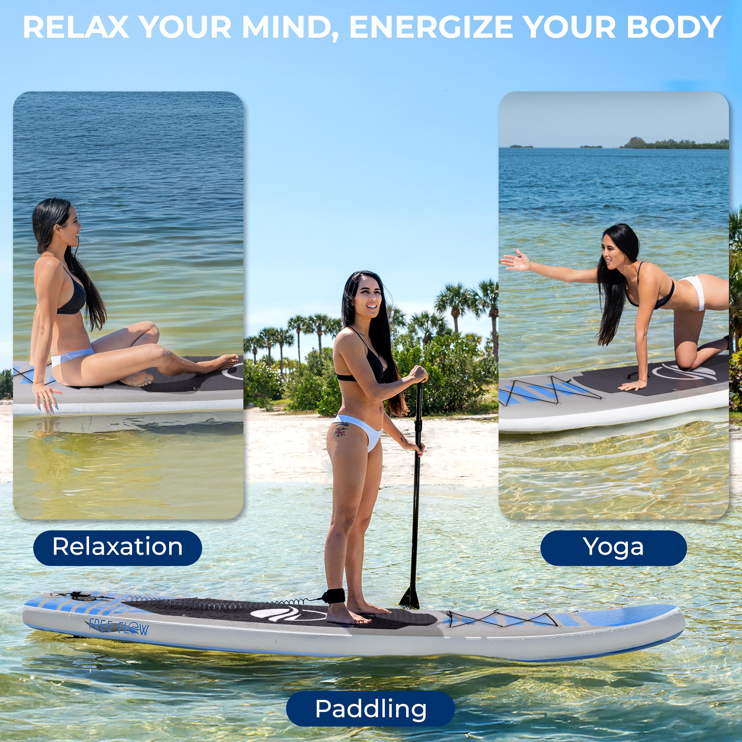 SereneLife SUP Board Set – Aufblasbares Stand Up Paddle Board mit Paddel, Pumpe, Sicherheitsleine, Finne & Rucksack
