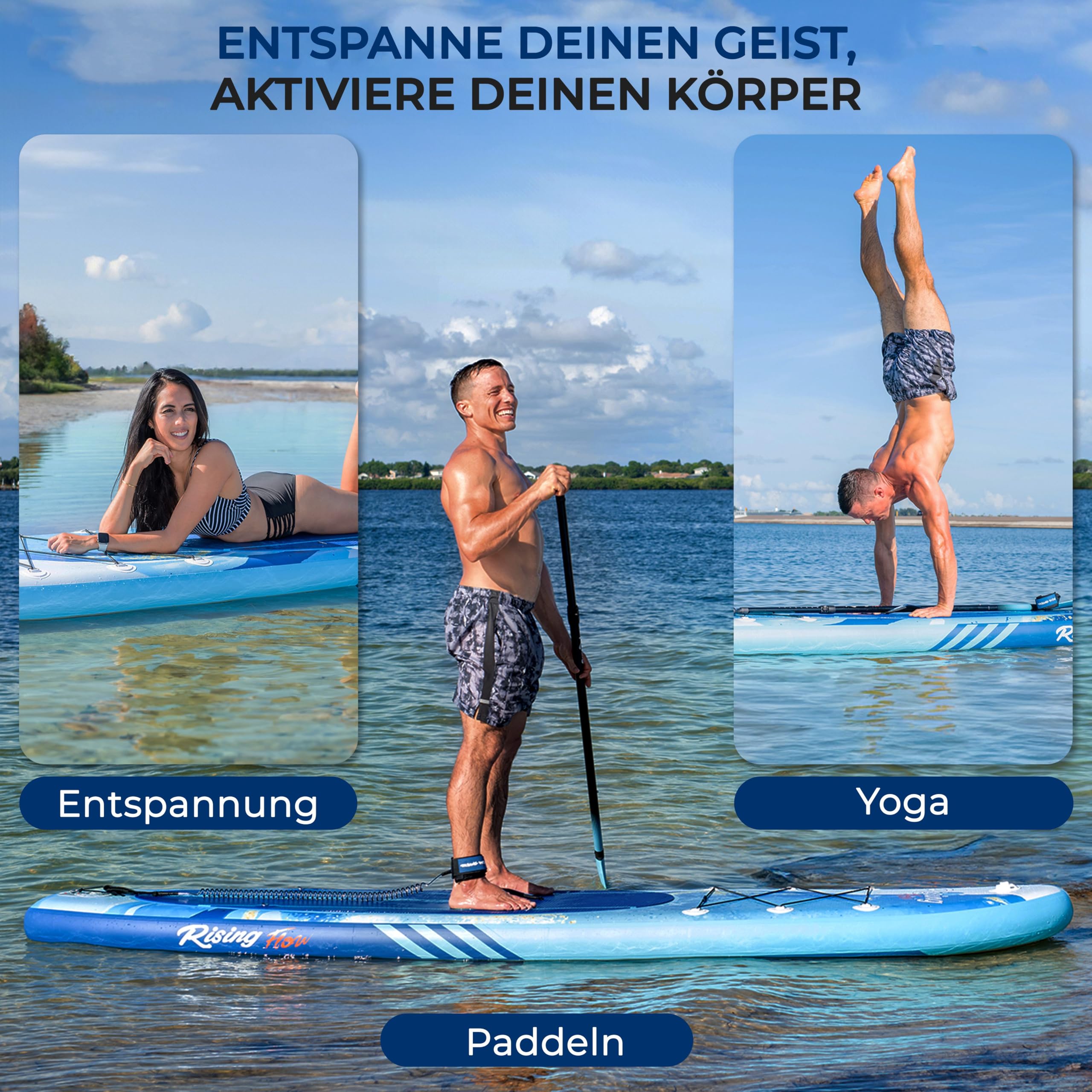 SereneLife Aufblasbares Stand Up Paddle Board Set | Komplettes SUP-Set mit Paddel, Pumpe, Sicherheitsleine, Finne & Rucksack